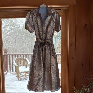 Elegant Gold and Powder Blue Short-Sleeve Dress by Ricky Freeman for Teri Jon